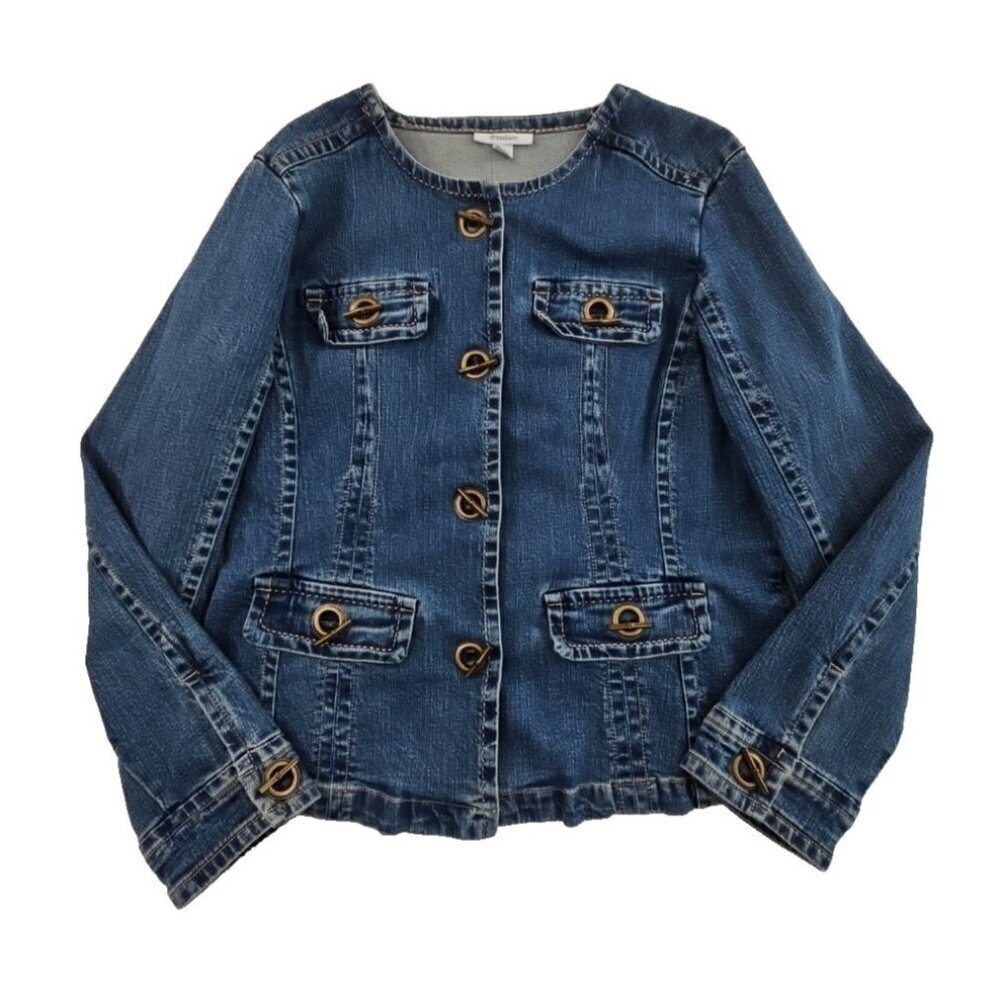Women's Denim Jacket Blue Size Large‎ Dress Barn Grommet Details Midweight EUC